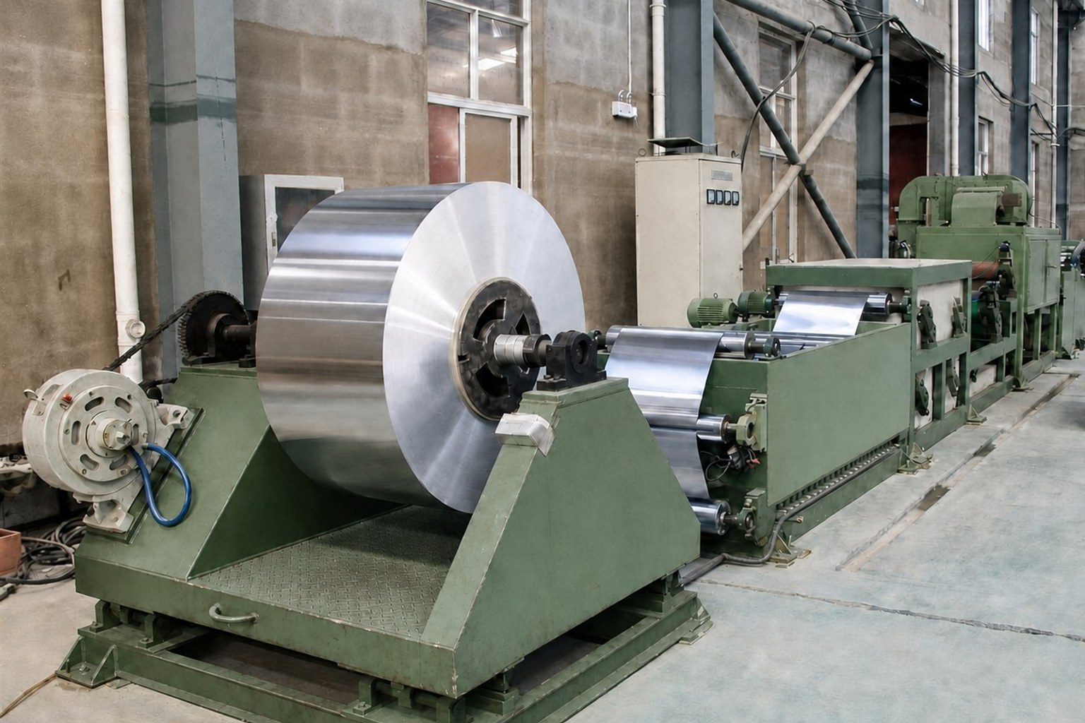 Aluminium strip passing through the surface preparation line